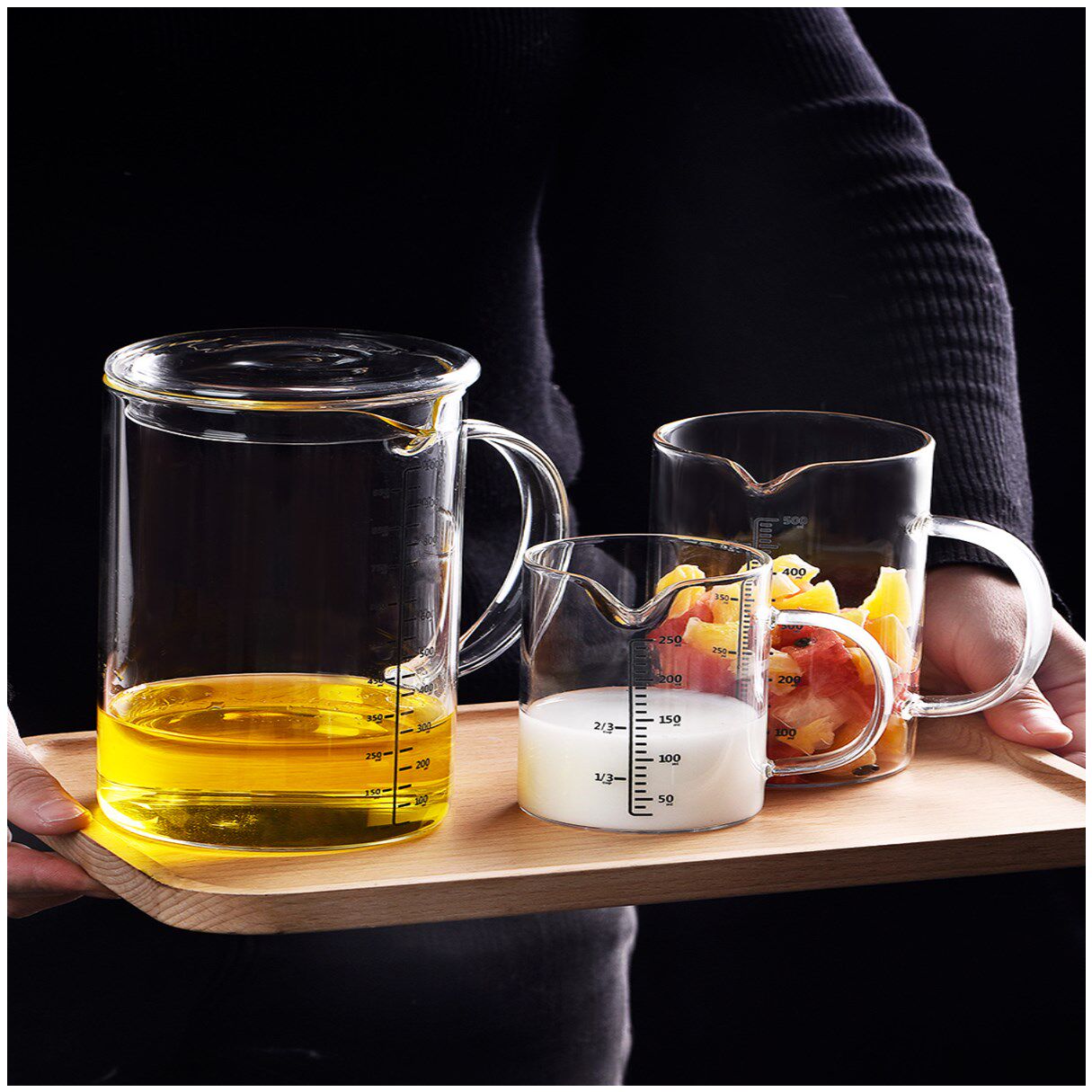 量杯带刻度家用耐热刻度玻璃杯水杯带手柄儿童刻度牛奶杯子微波炉