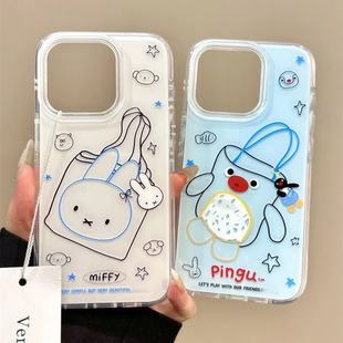 华为mate70大孔设计pura70情侣款 涂鸦米菲企鹅适用iPhone16e手机壳15promax新款 小米15创意vivos20荣耀oppo