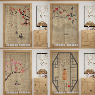 中式隔断帘半帘商用餐厅防油烟免打孔家用布门帘定制饭店厕所挂帘