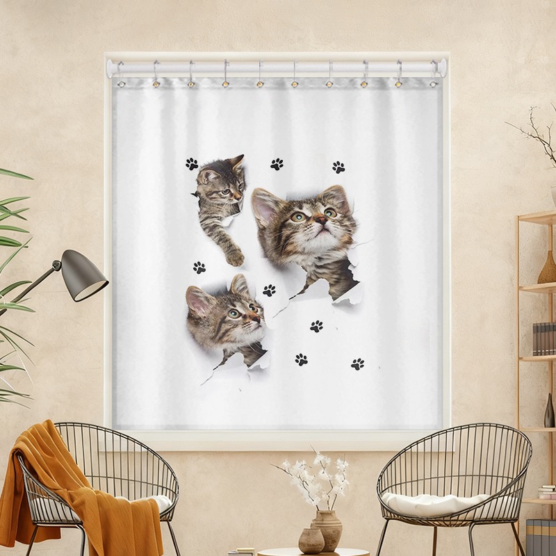 免打孔卧室窗帘出租房窗户遮挡隐私猫装饰布半遮光不透人布艺窗帘