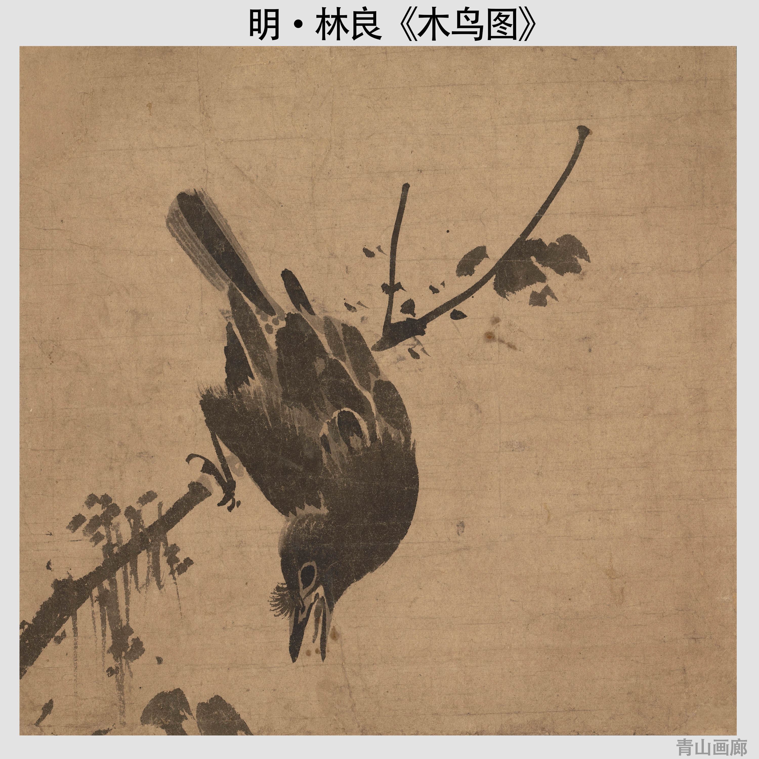 明 林良 木鸟图 明代名画小品册页国画写意水墨花鸟高清微喷复制