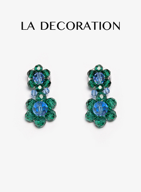 LA DECORATION 设计师水晶花朵耳环耳夹
