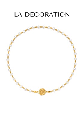 LA DECORATION淡水珍珠玫瑰花choker项链项圈时尚原创设计百搭链