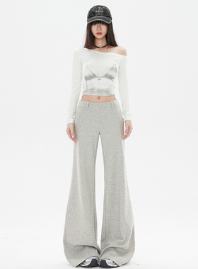 RTRX灰色微喇裤女通勤百搭简约舒适宽松软糯慵懒风运动时尚休闲裤