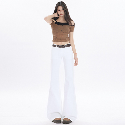 RTRX美式复古白色微喇牛仔裤女设计感百搭修身显瘦喇叭裤马蹄裤子