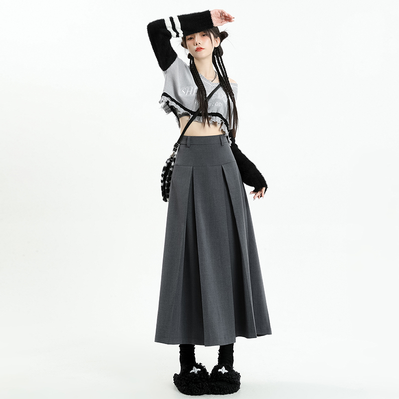 中长裙伞裙学院风A字百褶