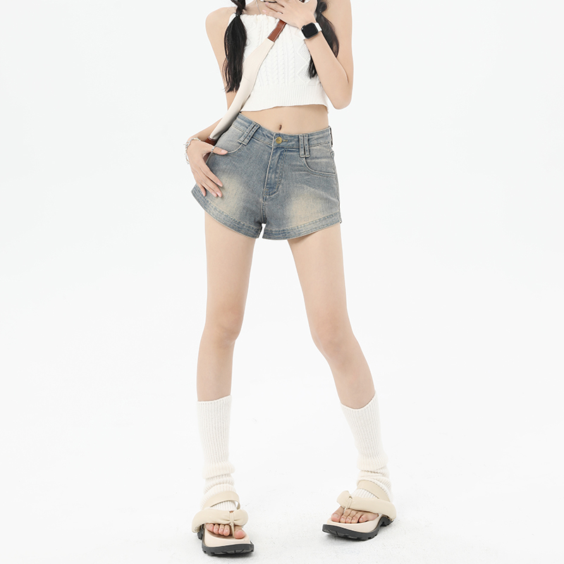 RTRX做旧复古短裤辣妹弹力显瘦