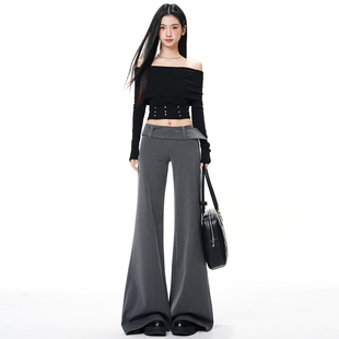 RTRX美式灰色垂感微喇休闲裤女设计感百搭修身显瘦松弛感西装裤子