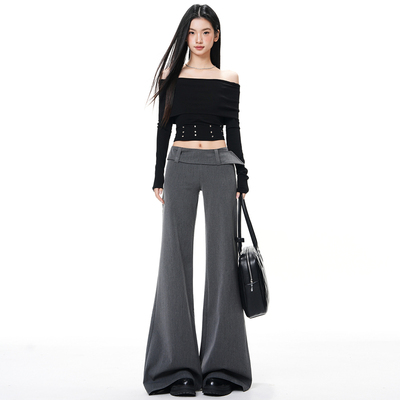 RTRX美式灰色垂感微喇休闲裤女设计感百搭修身显瘦松弛感西装裤子