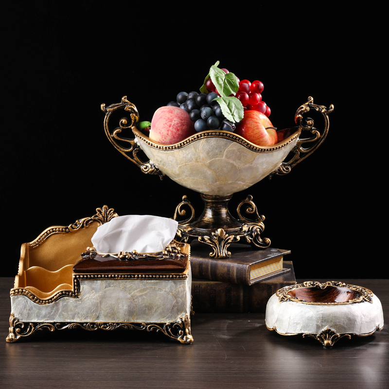 贝壳高档奢华纸巾盒果盘套装