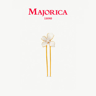 Majorica美娇丽佳珐琅花手作珍珠发夹编发扣夹搭配5mm手作珍珠