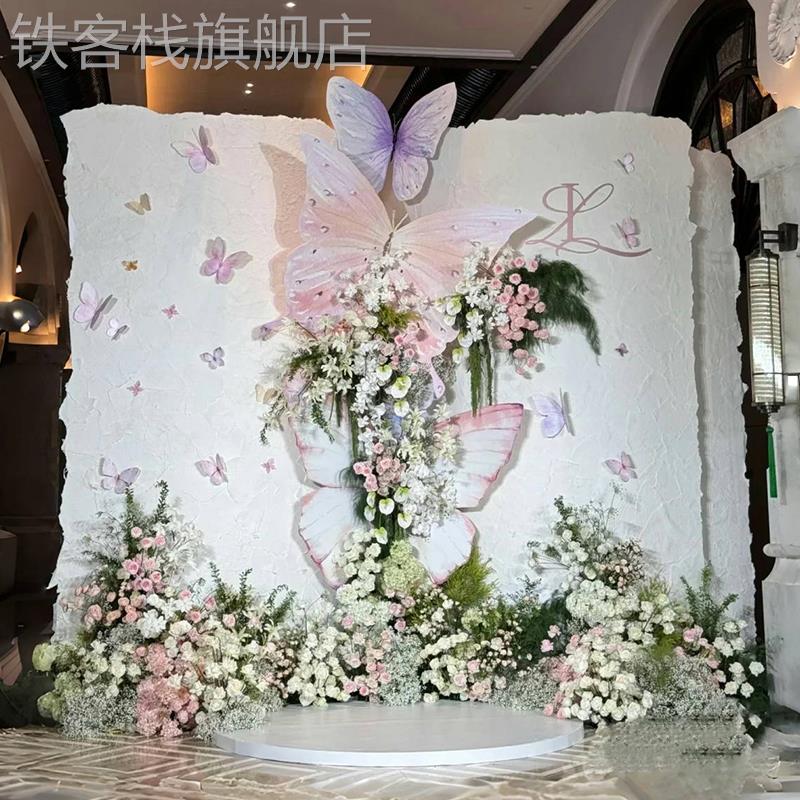 油画花园风蝴蝶书本造型婚礼订婚宴布置装饰全套高级套背景墙kt板图片