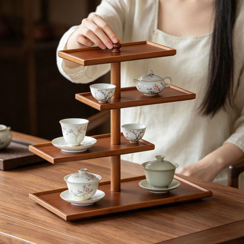 复古多层旋转茶具收纳博古架