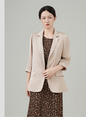 牧羊赋高级感醋酸缎面一粒扣职业softpower软实力风经典西装外套