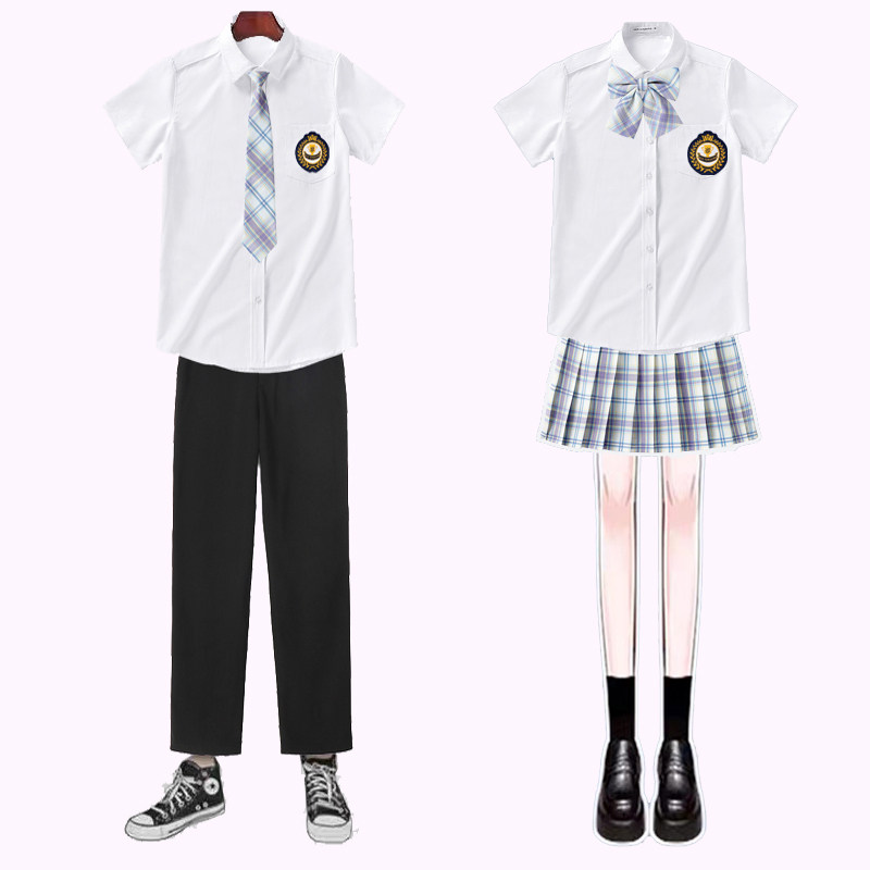 JK学院风短袖衬衫套装男女款