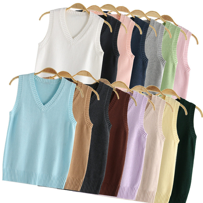 jk女纯色内搭外穿针织衫无袖坎肩v领dk制服男学生学院风毛衣背心