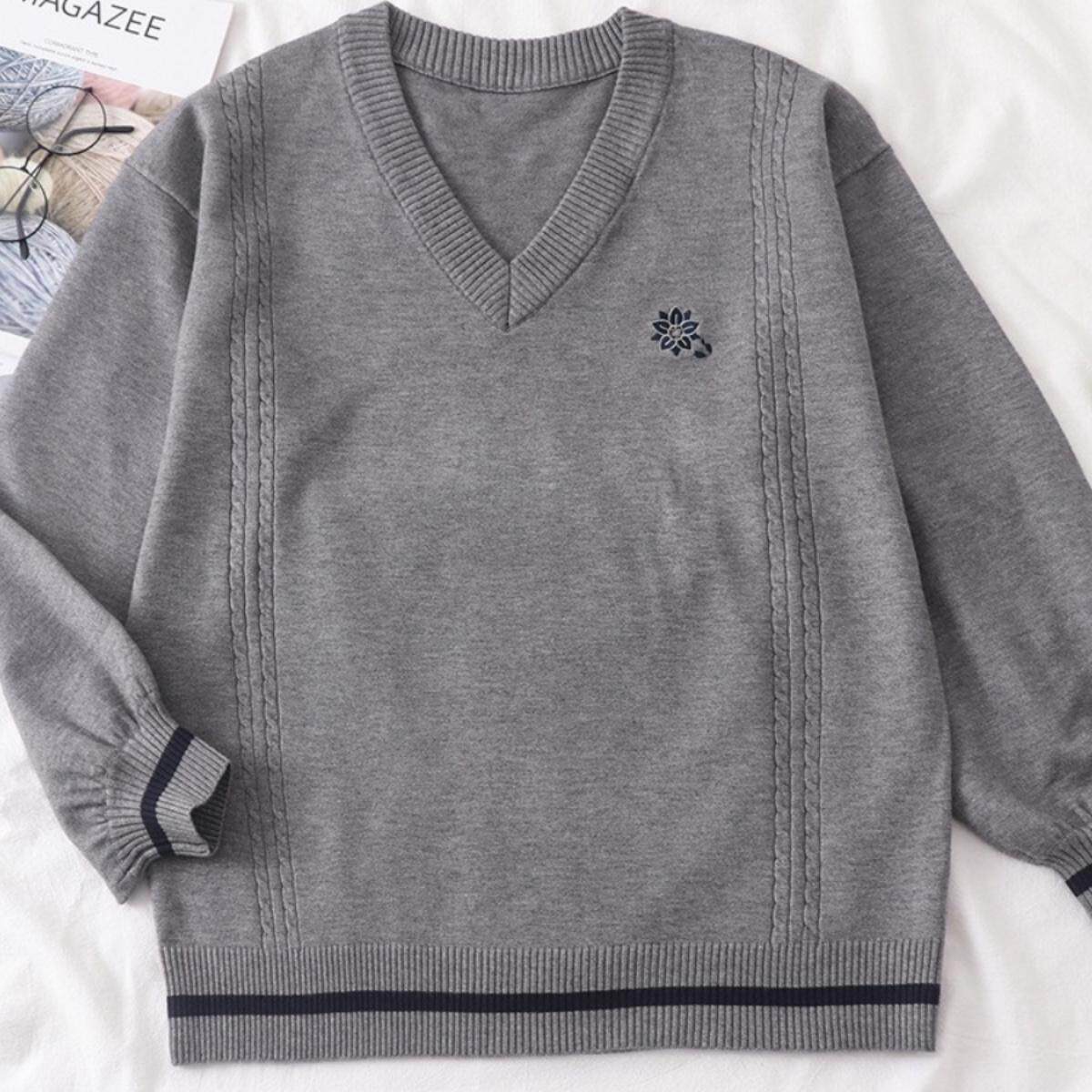原创JK毛衣套装V领套头班服刺绣长袖男女款秋冬外穿校供感针织衫
