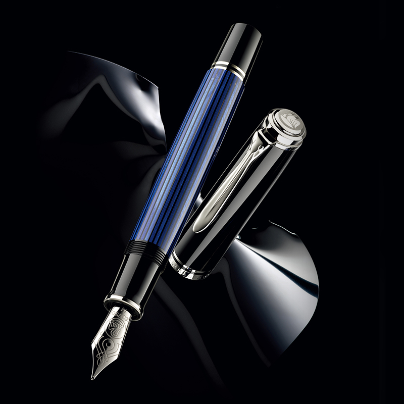Pelikan百利金Souveran帝王M805钢笔黑蓝签字笔18K金尖德国制造活塞上墨旗舰店正品商务送礼