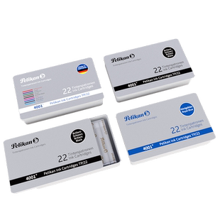 Pelikan百利金4001墨水芯钢笔通用德国进口非碳素彩色一次性墨胆可替换短墨囊22支装儿童学生商务马口铁盒装