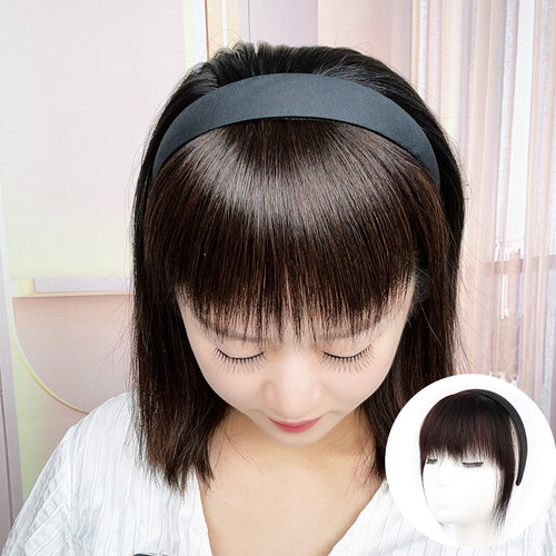 黑色发箍浏海一体全真发鬓角前额遮白发头帘浏海假发片女自然前额