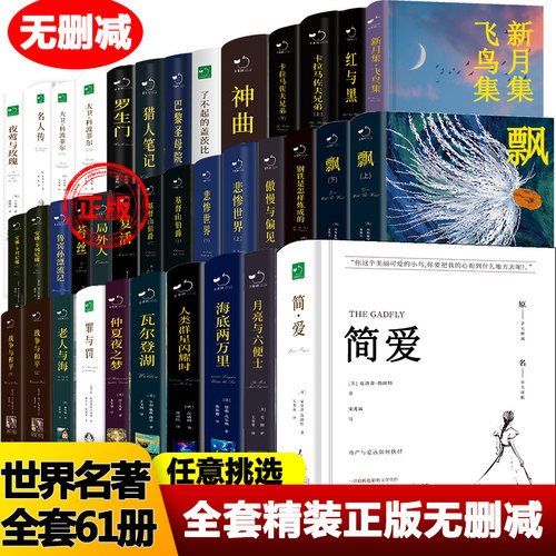 正版世界名著全套精装61册简爱新月集飞鸟集月亮与六便士海底两万里瓦尔登湖仲夏夜之梦罪与罚老人与海战争与和平新疆包邮书籍