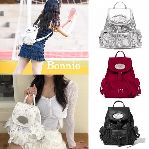 【现货】LOTSYOU 虞书欣Jennie同款抽绳条纹碎花多口袋双肩包背包