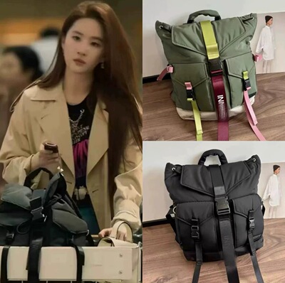 现货秒发 Bonniega25新款刘亦菲同款 黑色logo撞色双肩包旅行包