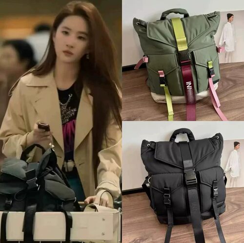 现货秒发 Bonniega25新款刘亦菲同款 黑色logo撞色双肩包旅行包