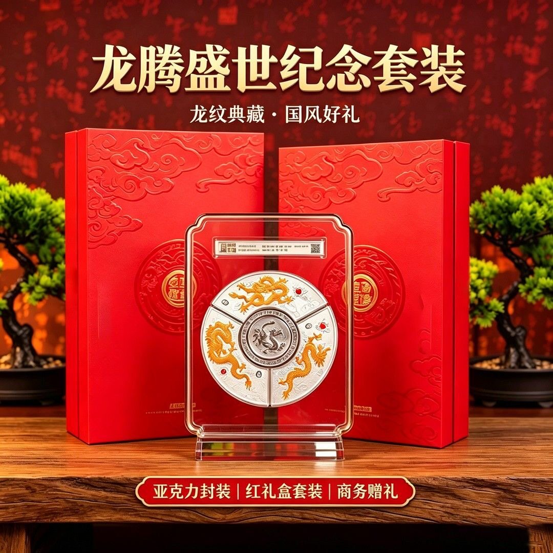 龙腾四海盛世纪念银币纪念章中国生肖龙银币礼品送领导长辈礼物