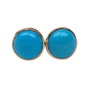 堰京绿松石耳钉天然原矿18K金耳钉女士简约气质优雅大方新款耳饰