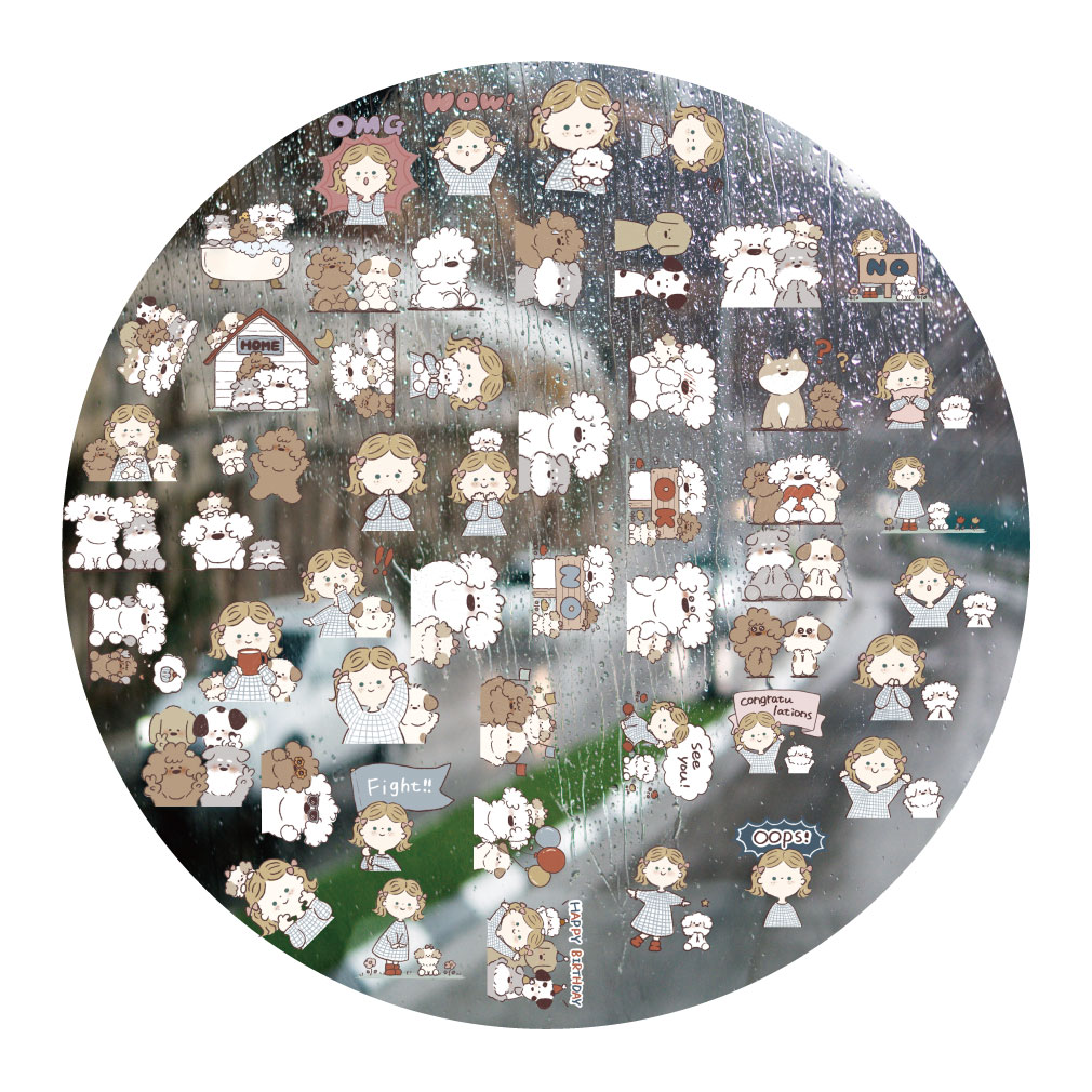 miiiiichan小女孩小狗UV转印贴动漫防水水晶标签手机壳头装饰贴纸