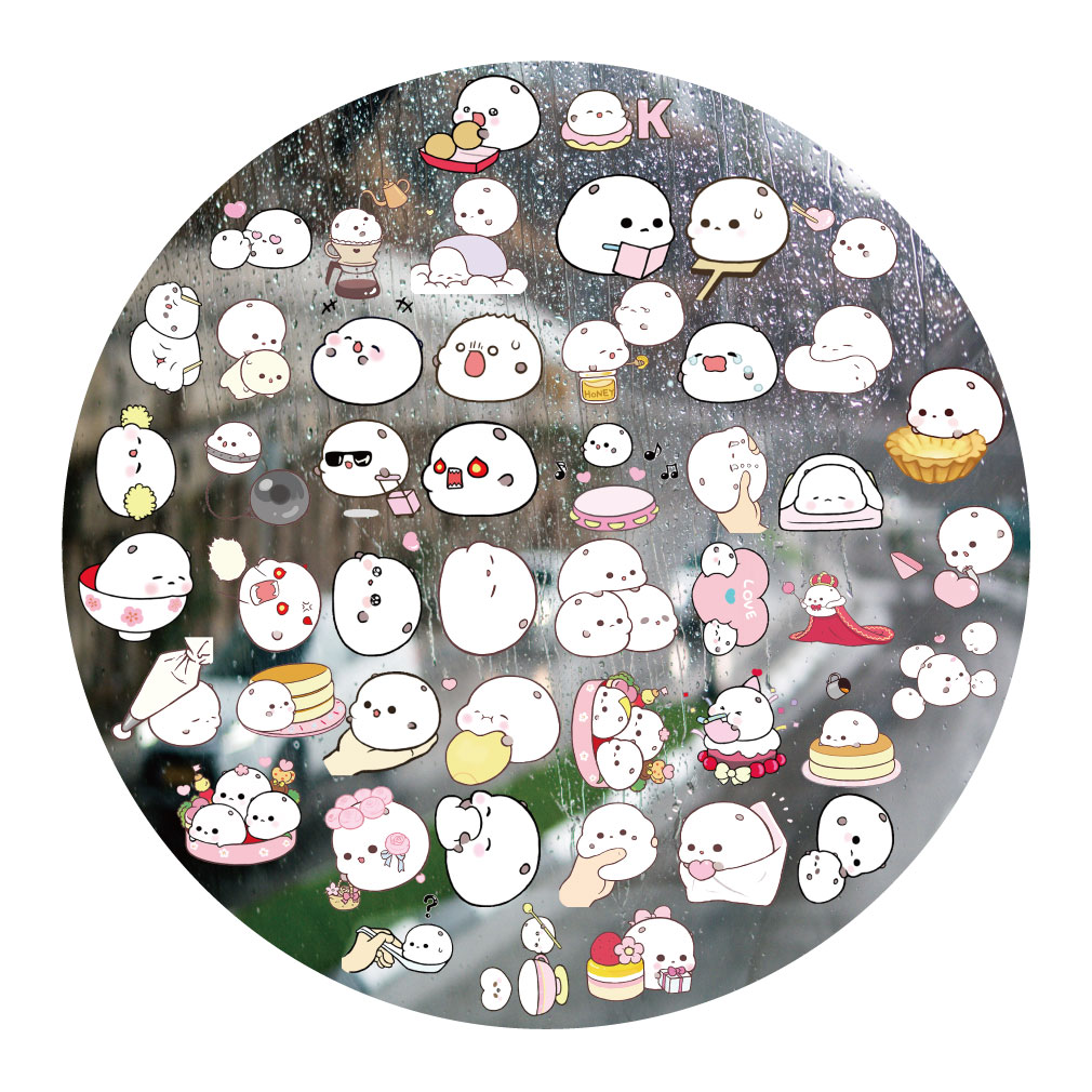 飞天泡芙小团子UV转印贴动漫电动牙刷防水晶标签手机壳头装饰贴纸