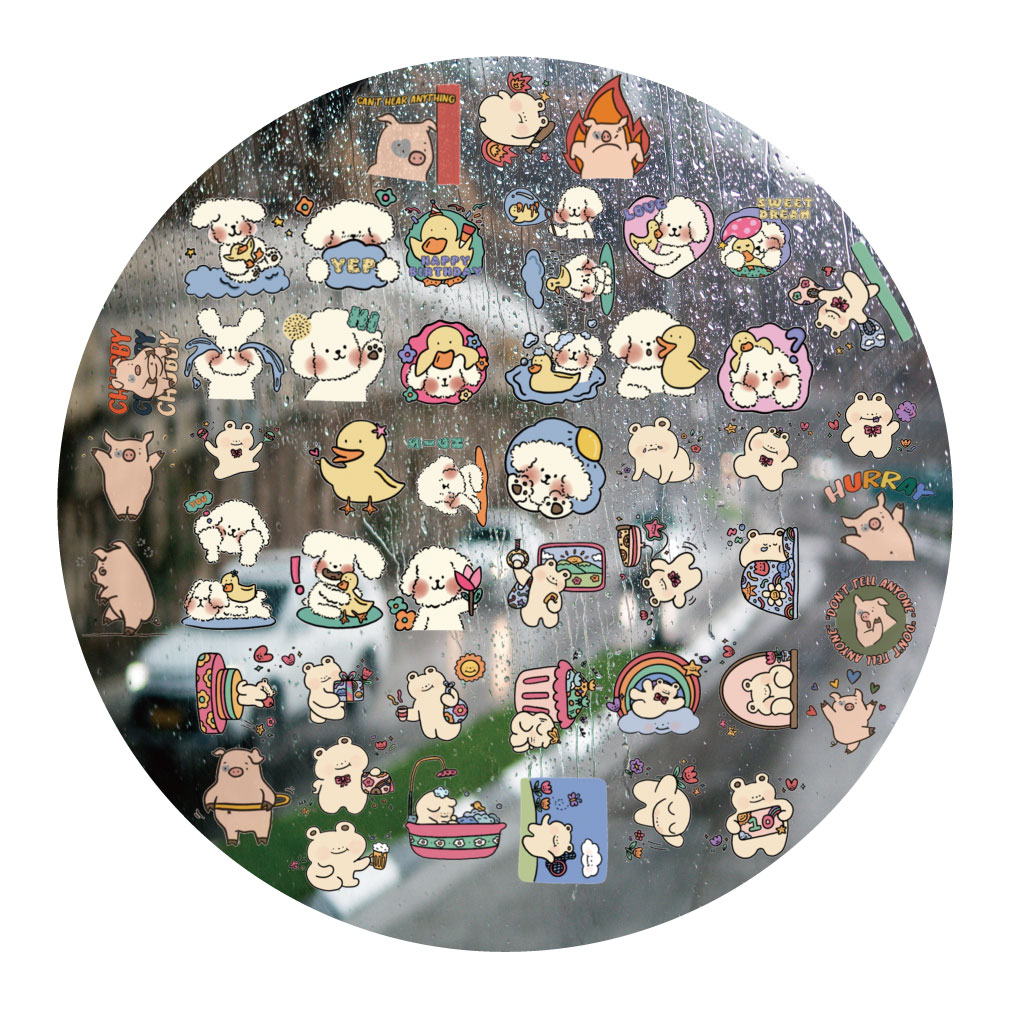 卡通小狗猪熊UV转印贴动漫电动牙刷防水水晶标签手机壳头装饰贴纸