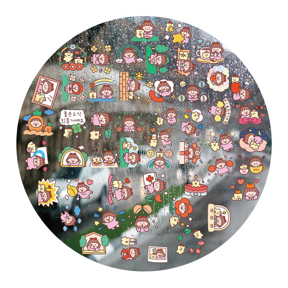 韩系四叶草小女孩UV转印贴电动牙刷防水水晶标签手机壳头装饰贴纸