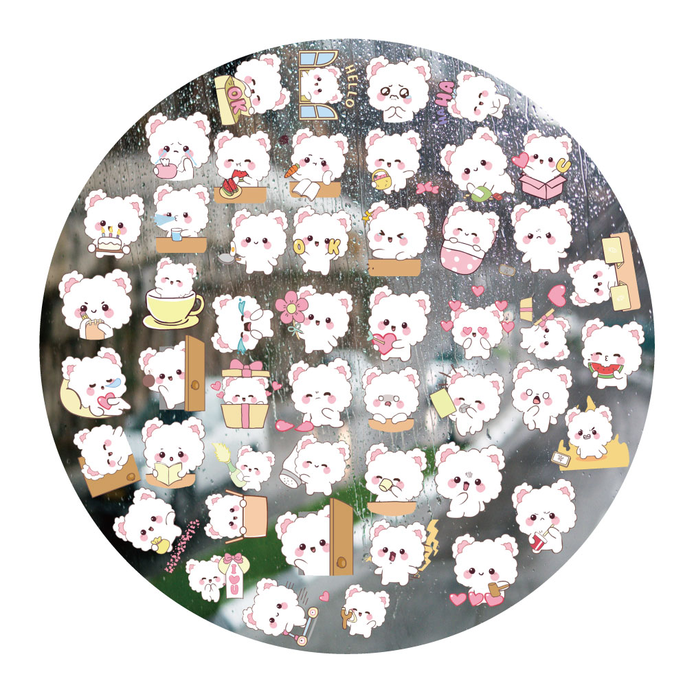 白色棉花球小狗UV转印贴动电动牙刷防水水晶标签手机壳头装饰贴纸