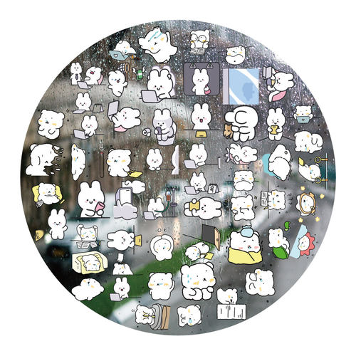 睡眠不足的打工人熊兔子UV转印贴电动牙刷防水晶标手机壳装饰贴纸