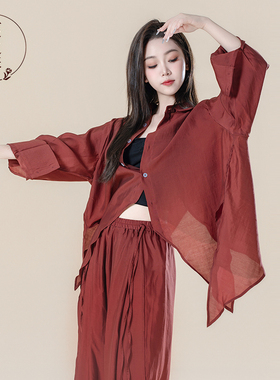 蔓之影现代舞练功服衬衫中国舞演出服红色套装古典舞上衣艺考服装