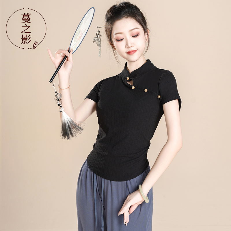 古典舞练功服旗袍领修身舞蹈服中国舞演出服现代舞夏季短袖上衣女