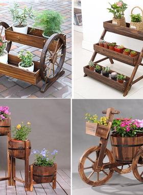 创意户外庭院景观装饰阳台花盆落地覆古木质花架摆件花园布置摆设