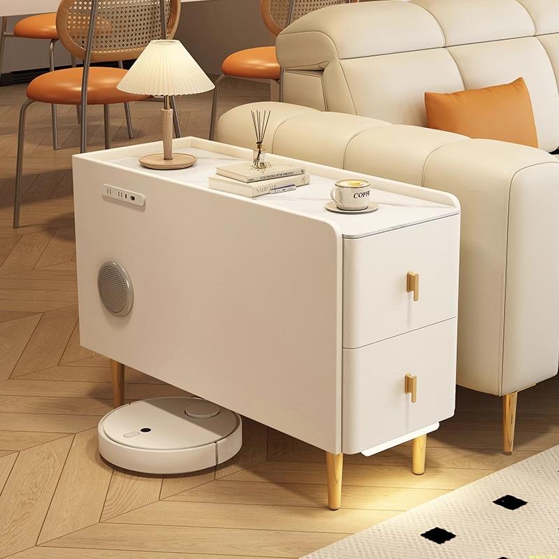 沙发边柜侧边柜边几轻奢家用现代小户型实木皮质储物岩板边几茶几
