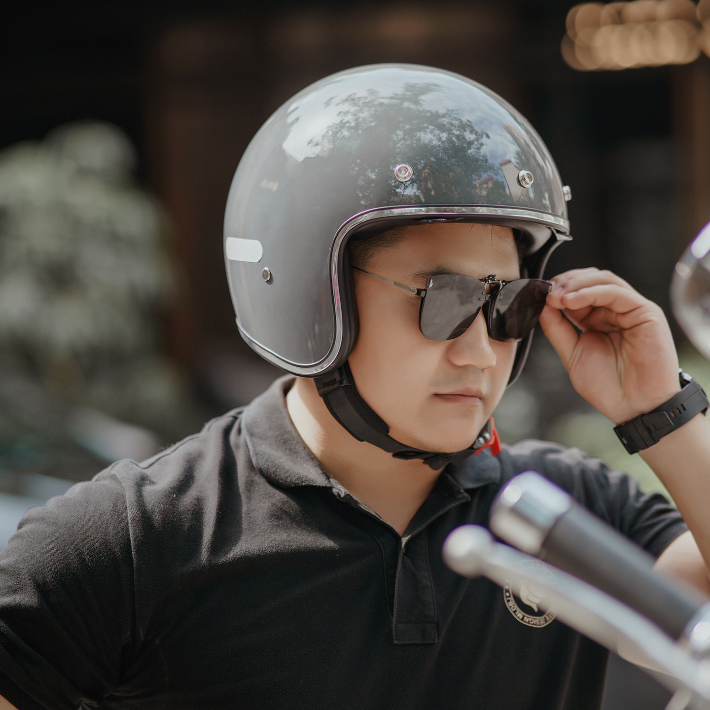 ysdl巡航摩托车头盔男女春夏电动车安全帽3C四季通用复古机车半盔