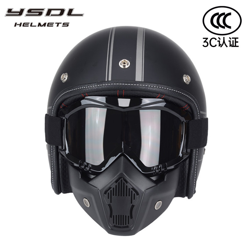 3C认证巡航摩托车头盔男女复古机车半盔四季通用电动车安全帽
