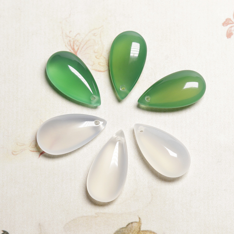 天然绿玛瑙水滴形小吊坠手工diy古风汉服发簪耳坠钥匙扣玉髓配件