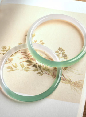 半油青油青叮当小圆条远山黛细手镯半山半水仙女镯送女友礼物礼品