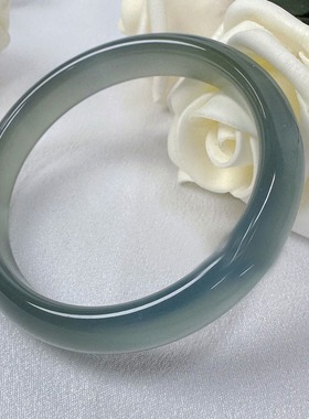 天然高冰种库里蓝玛瑙手镯转运冰透玉镯玉石玉髓女镯子