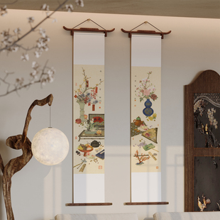 宋式飞檐卷轴 冰青作品 宋代美学挂轴新中式茶室书房样板间装饰画