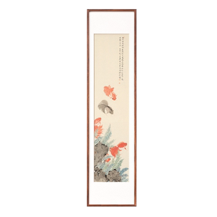 新中式装饰画竖版条屏玄关画花鸟金鱼茶室柱子卷轴客厅卧室挂画