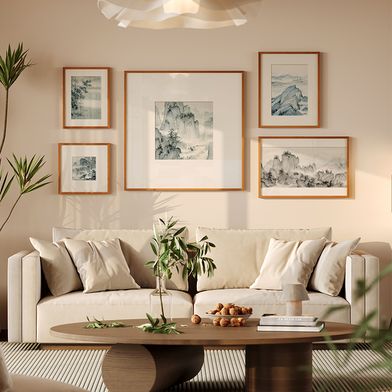 山水画水墨禅意方形挂画