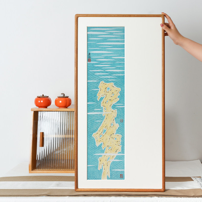 时来运转太湖石山水画水墨竖版玄关装饰画新中式客厅卧室茶室挂画