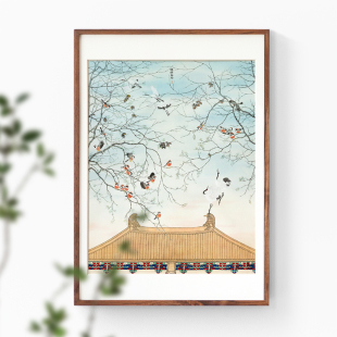 涂颜利作品 庭前春早 新中式装饰画花鸟画寓意好玄关客厅大幅挂画